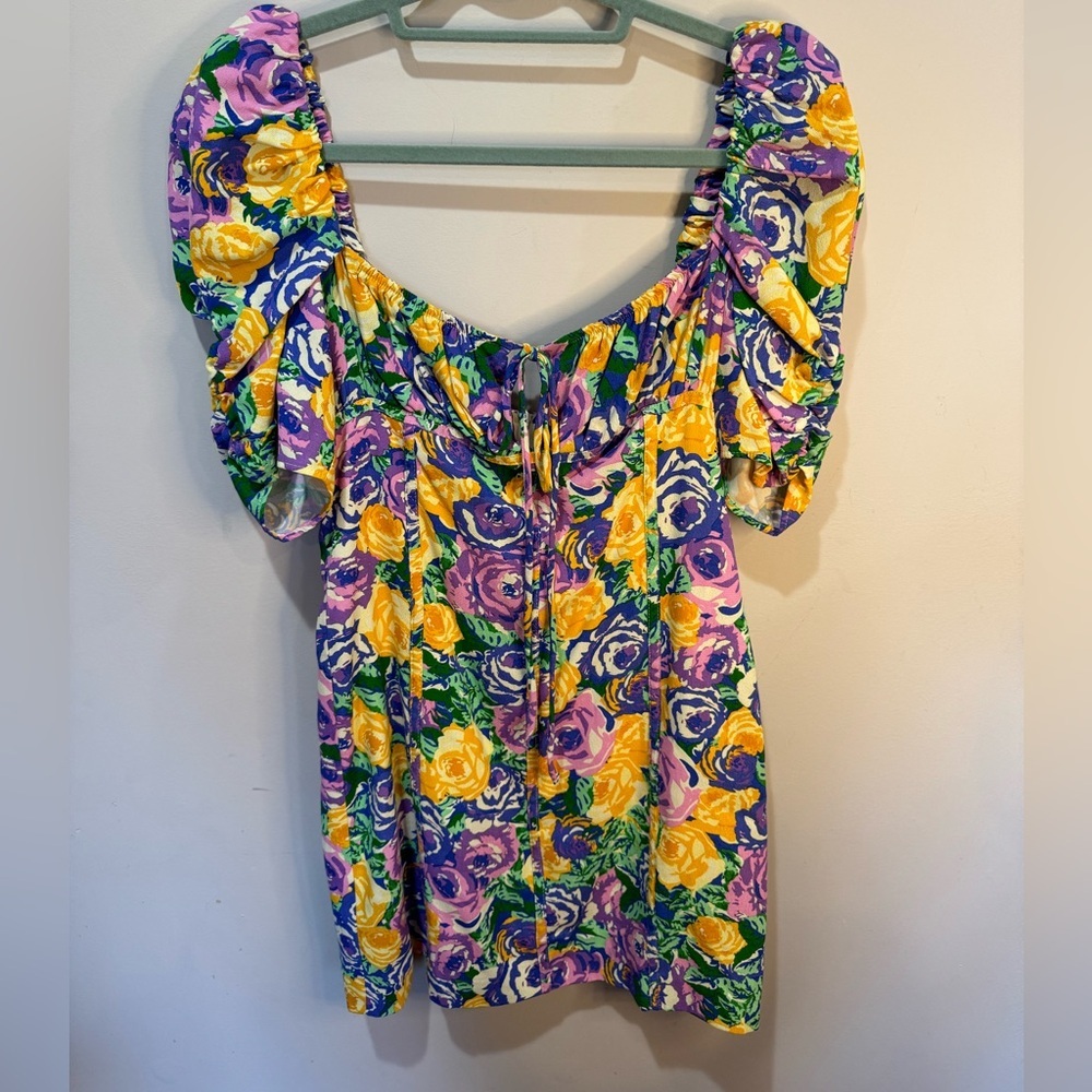 Zara Floral Mini Dress in Yellow, Purple, Green, Blue